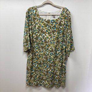 NWT J. JIll blue green tan leaf printed dress size 16 petite